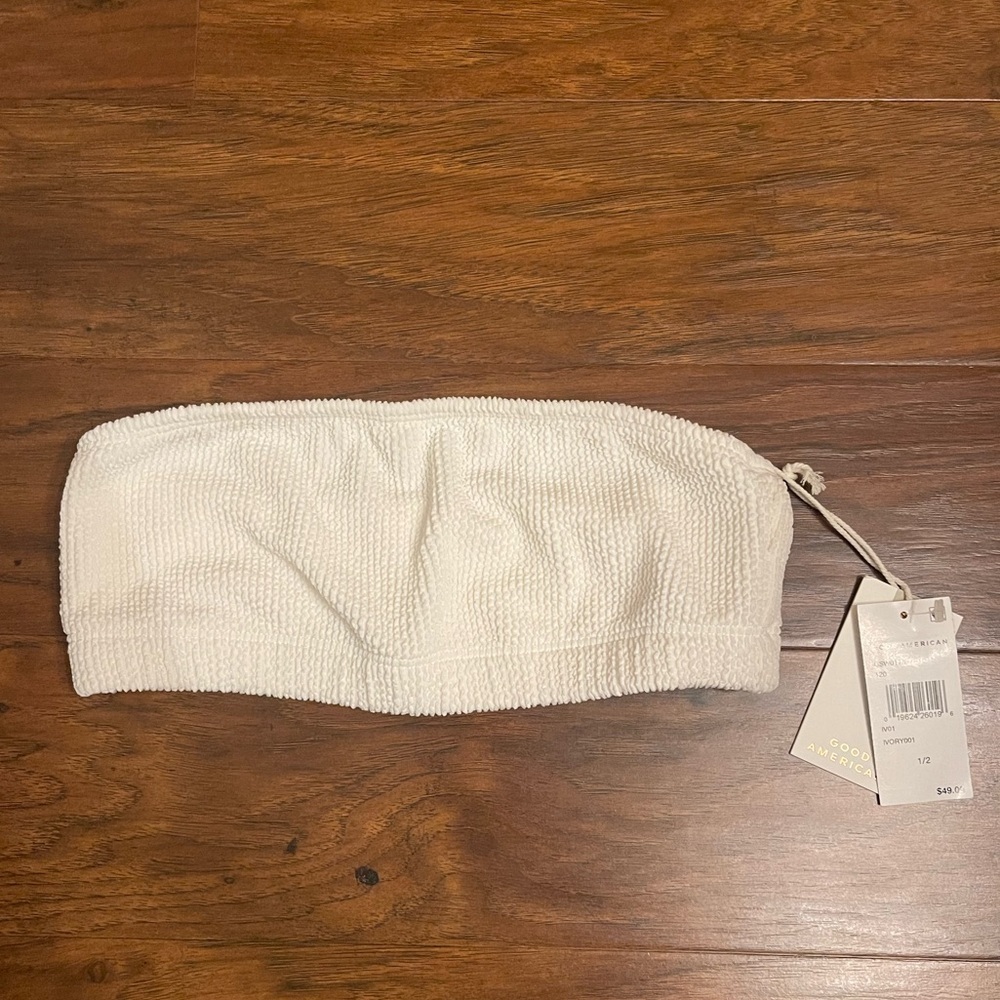 NWT Good American Ribbed Bandeau Swim Top Size 1/2